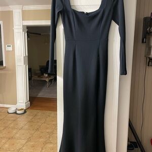 Lulu's Sleek dark navy Long Sleeve Scoop-Neck Maxi Dress